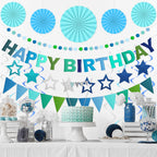 Danadia Pre-Strung 3D Felt Happy Birthday Banner – Reusable Blue Party Decorations