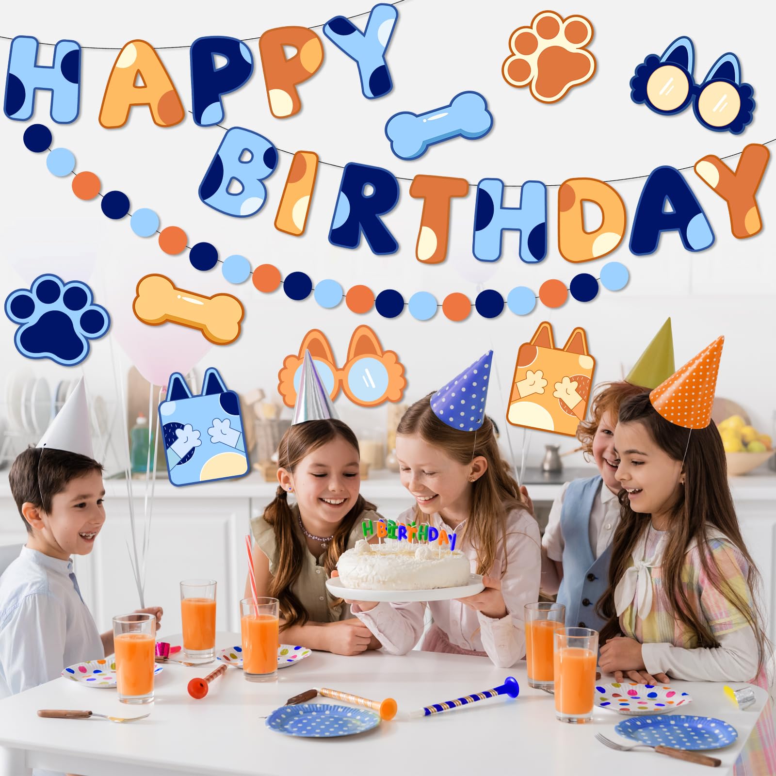 Danadia Pre-Strung Happy Birthday Banner – Blue Dog Party Decorations