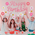 Danadia Pre-Strung Happy Birthday Banner – Pink Floral Garland with Circle Dot Accents