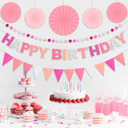 Danadia Pre-Strung 3D Felt Happy Birthday Banner – Reusable Pink Party Decorations