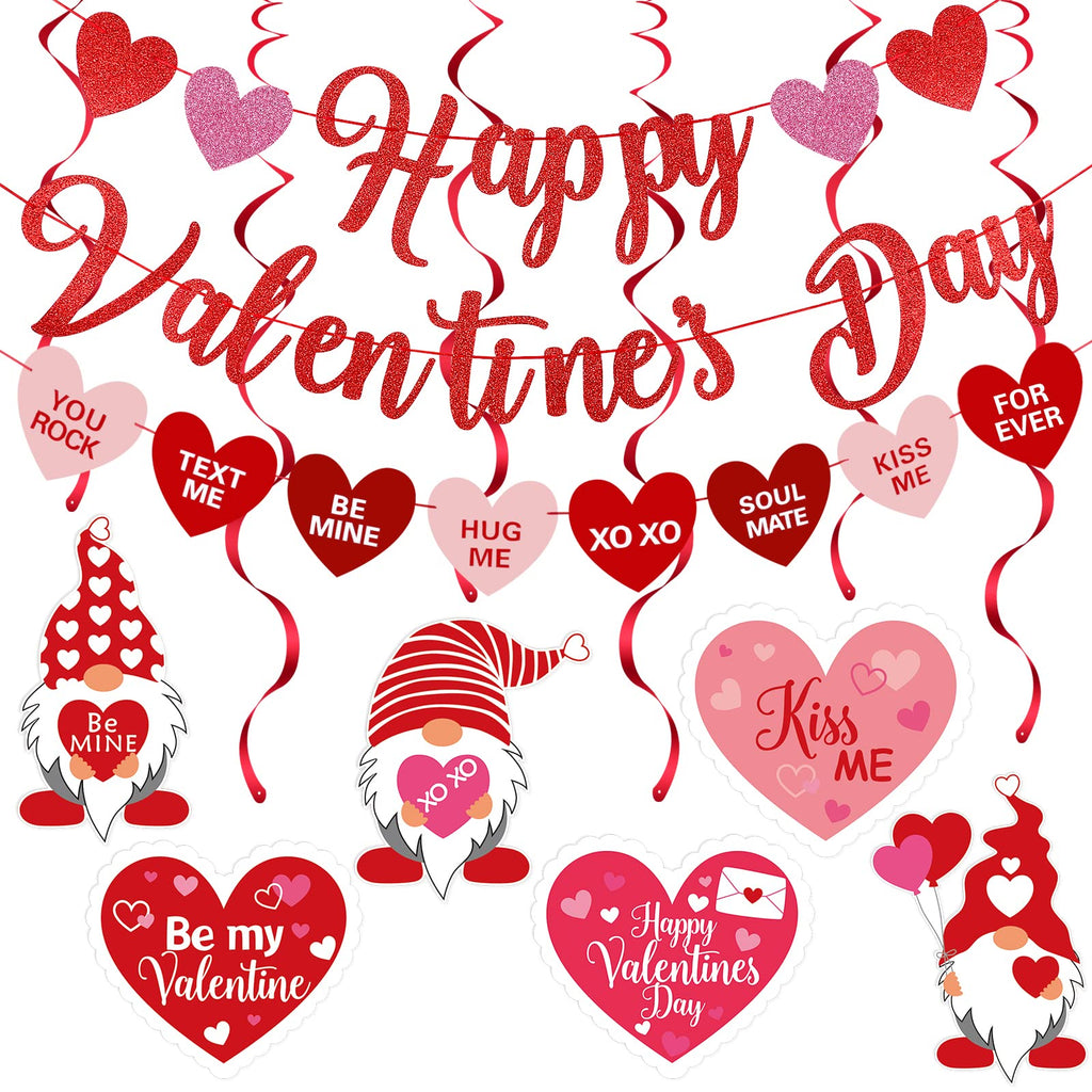 DANPORTBE Red Happy Valentines Day Banner & Heart Swirls | Valentines Party Decorations