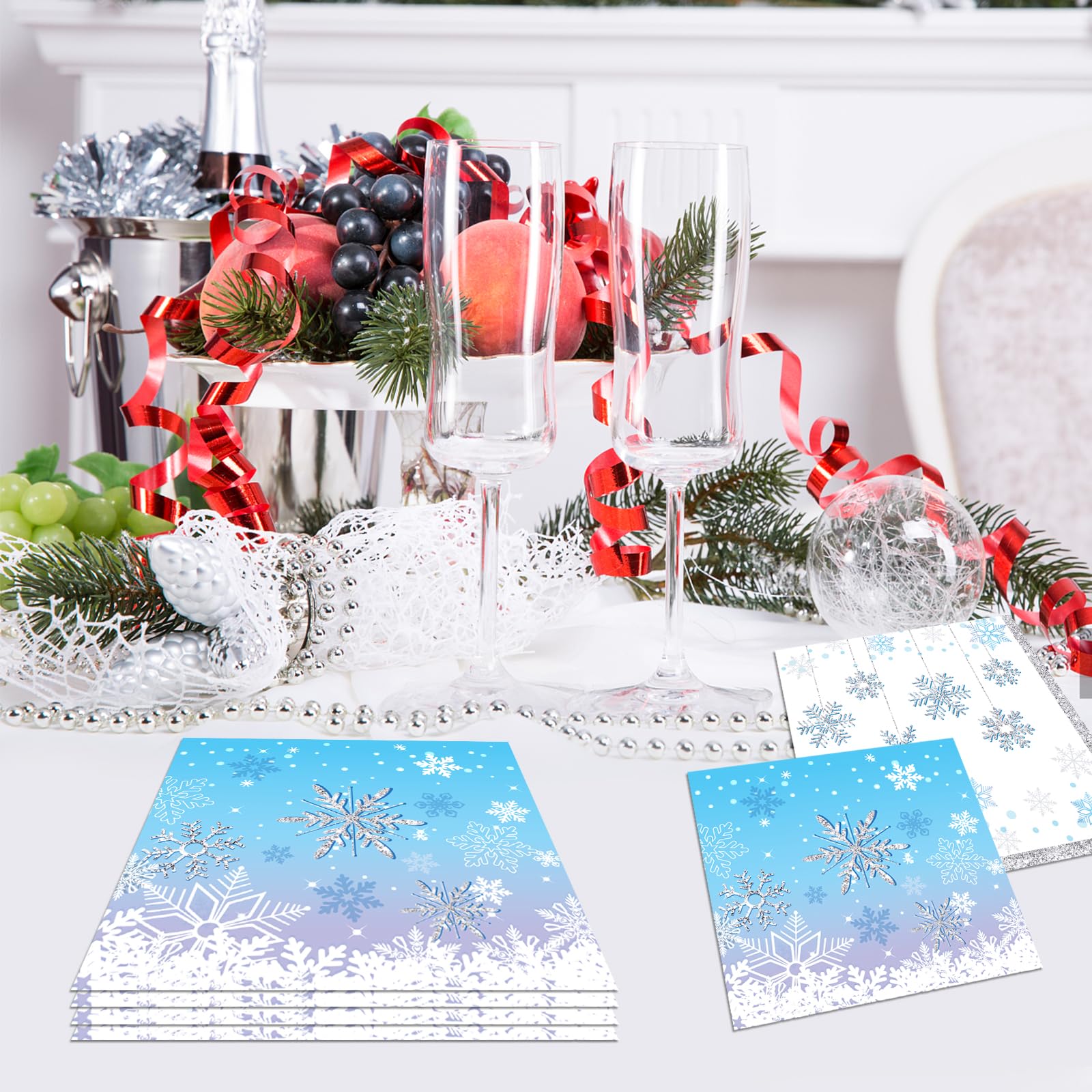 Darneidra Display Winter Wonderland Napkins (40 pcs) – Snowflake Party Decor
