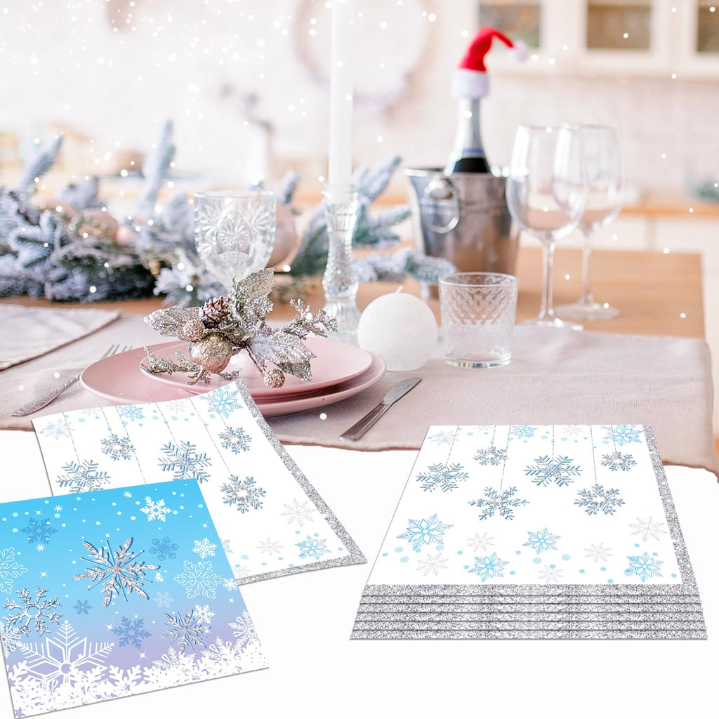 Darneidra Display Winter Wonderland Napkins (40 pcs) – Snowflake Party Decor