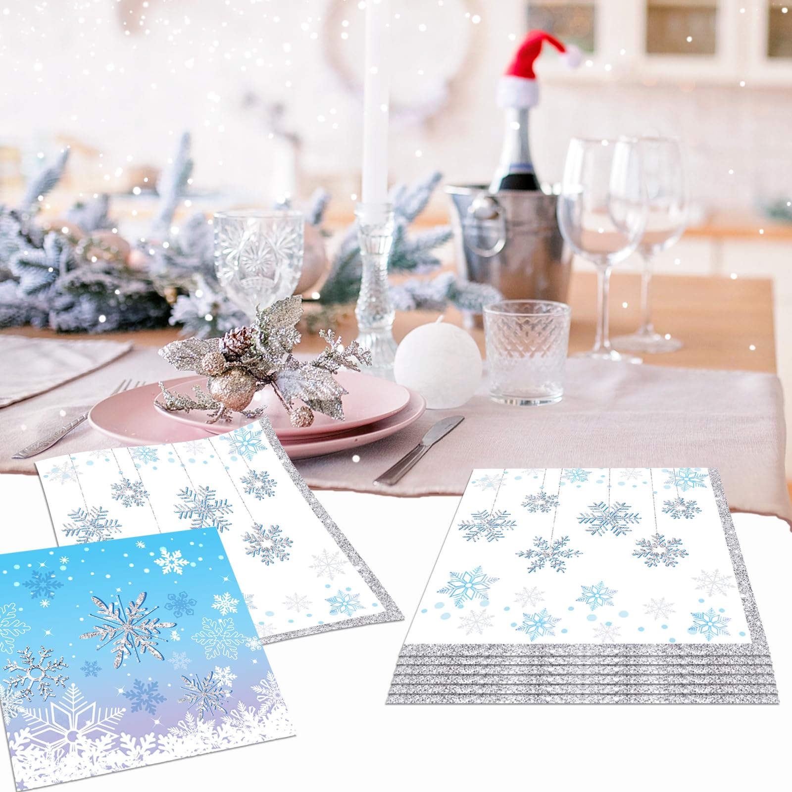 Darneidra Display Winter Wonderland Napkins (40 pcs) – Snowflake Party Decor