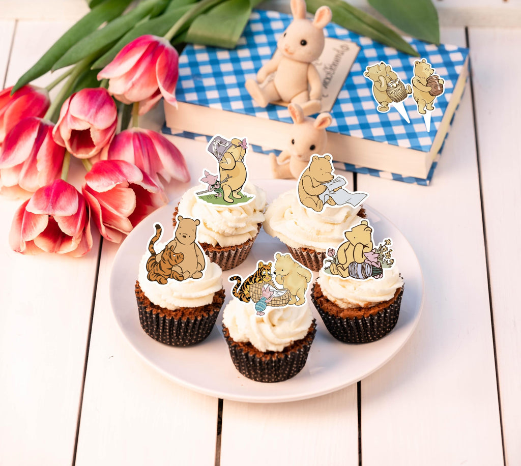 DAYIMG 48 Pcs Classic Winnie Cupcake Toppers – Pooh Baby Shower & First Birthday Party Decor