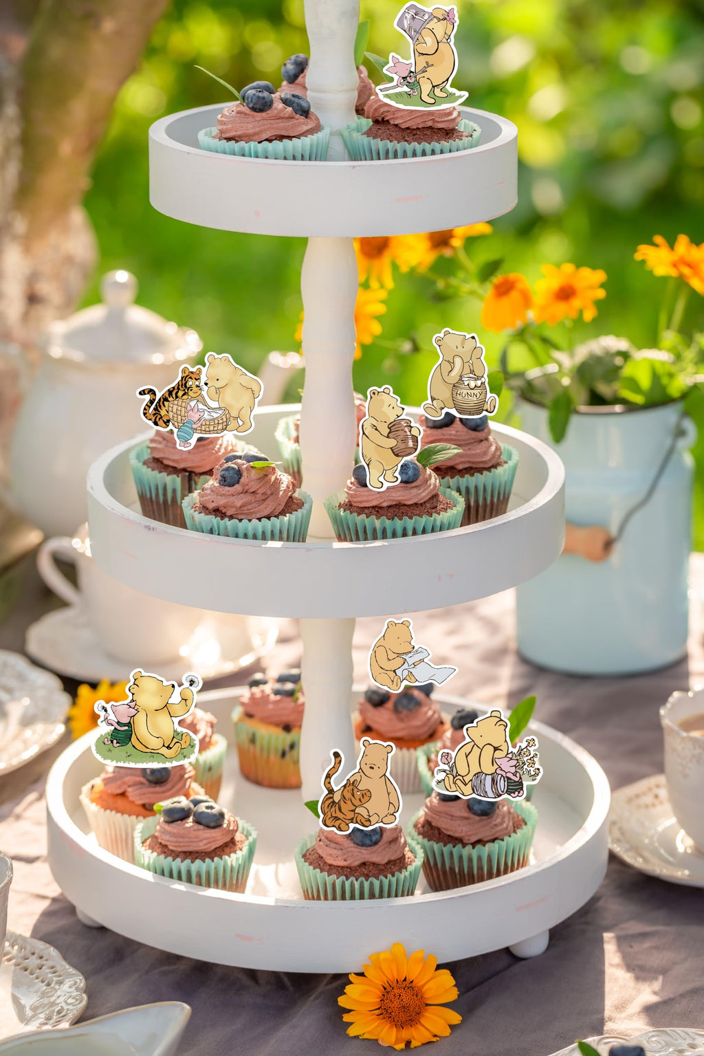DAYIMG 48 Pcs Classic Winnie Cupcake Toppers – Pooh Baby Shower & First Birthday Party Decor