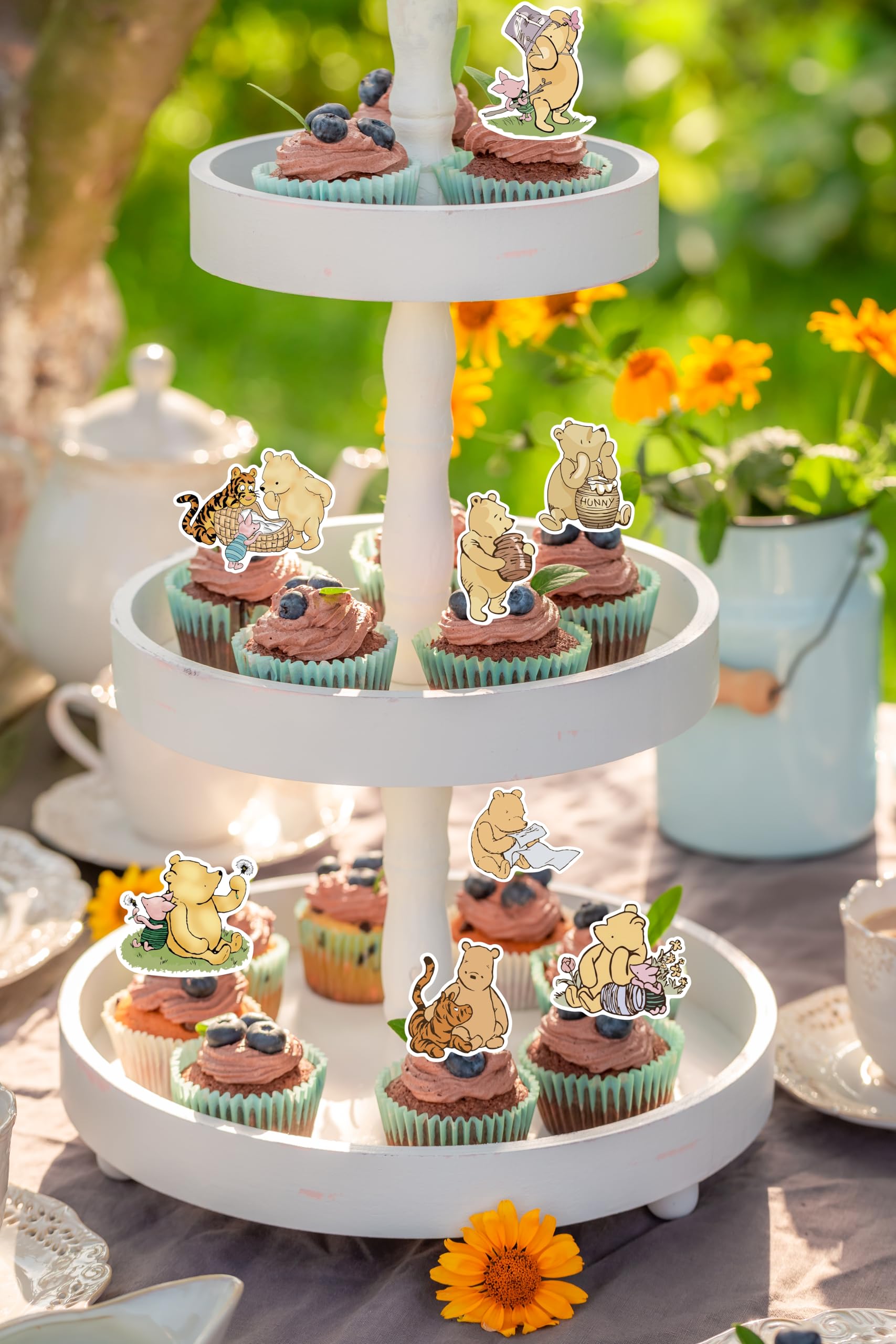 DAYIMG 48 Pcs Classic Winnie Cupcake Toppers – Pooh Baby Shower & First Birthday Party Decor