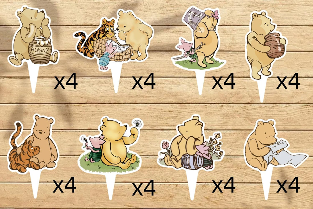 DAYIMG 48 Pcs Classic Winnie Cupcake Toppers – Pooh Baby Shower & First Birthday Party Decor