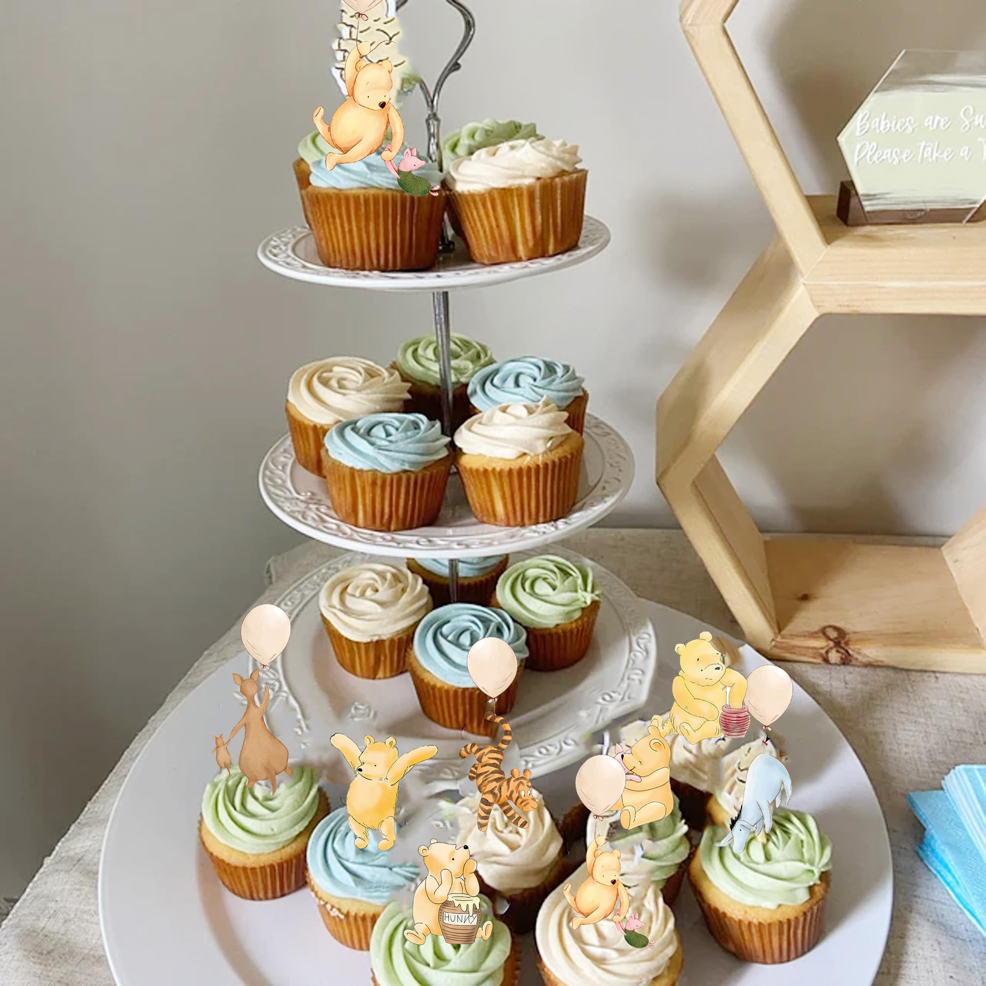 DAYIMG Winnie Cupcake Toppers – 48 Pcs for Classic Pooh Baby Shower & Birthday Party Decor