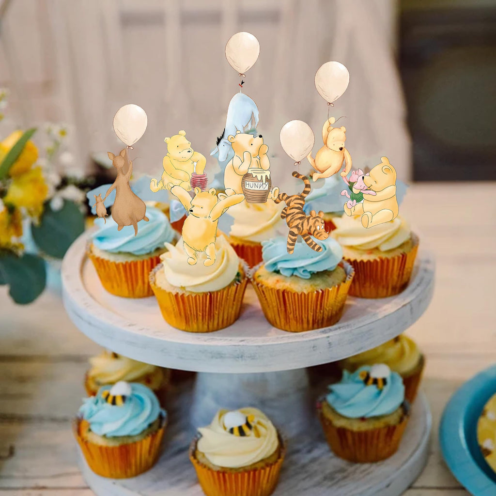 DAYIMG Winnie Cupcake Toppers – 48 Pcs for Classic Pooh Baby Shower & Birthday Party Decor