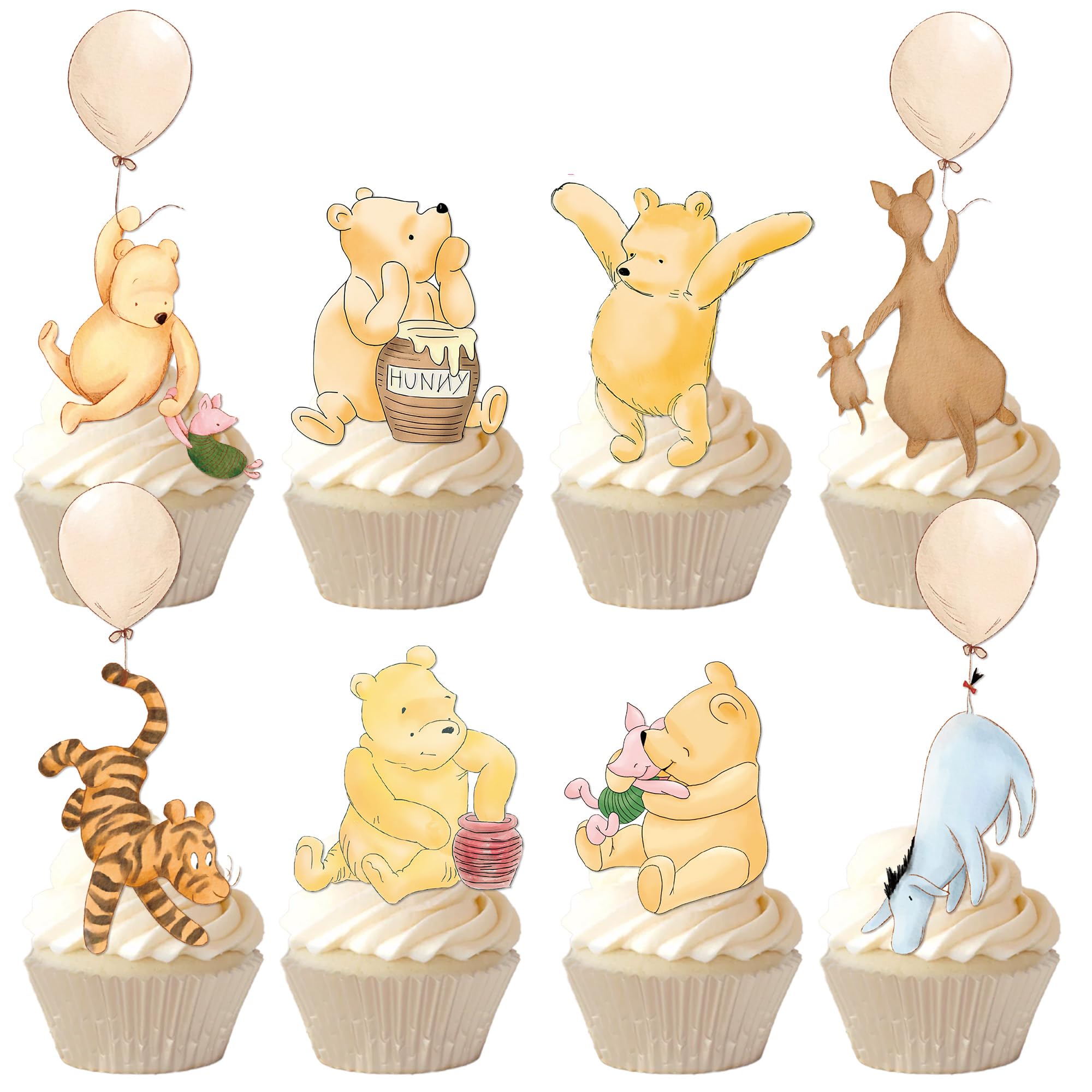 DAYIMG Winnie Cupcake Toppers – 48 Pcs for Classic Pooh Baby Shower & Birthday Party Decor