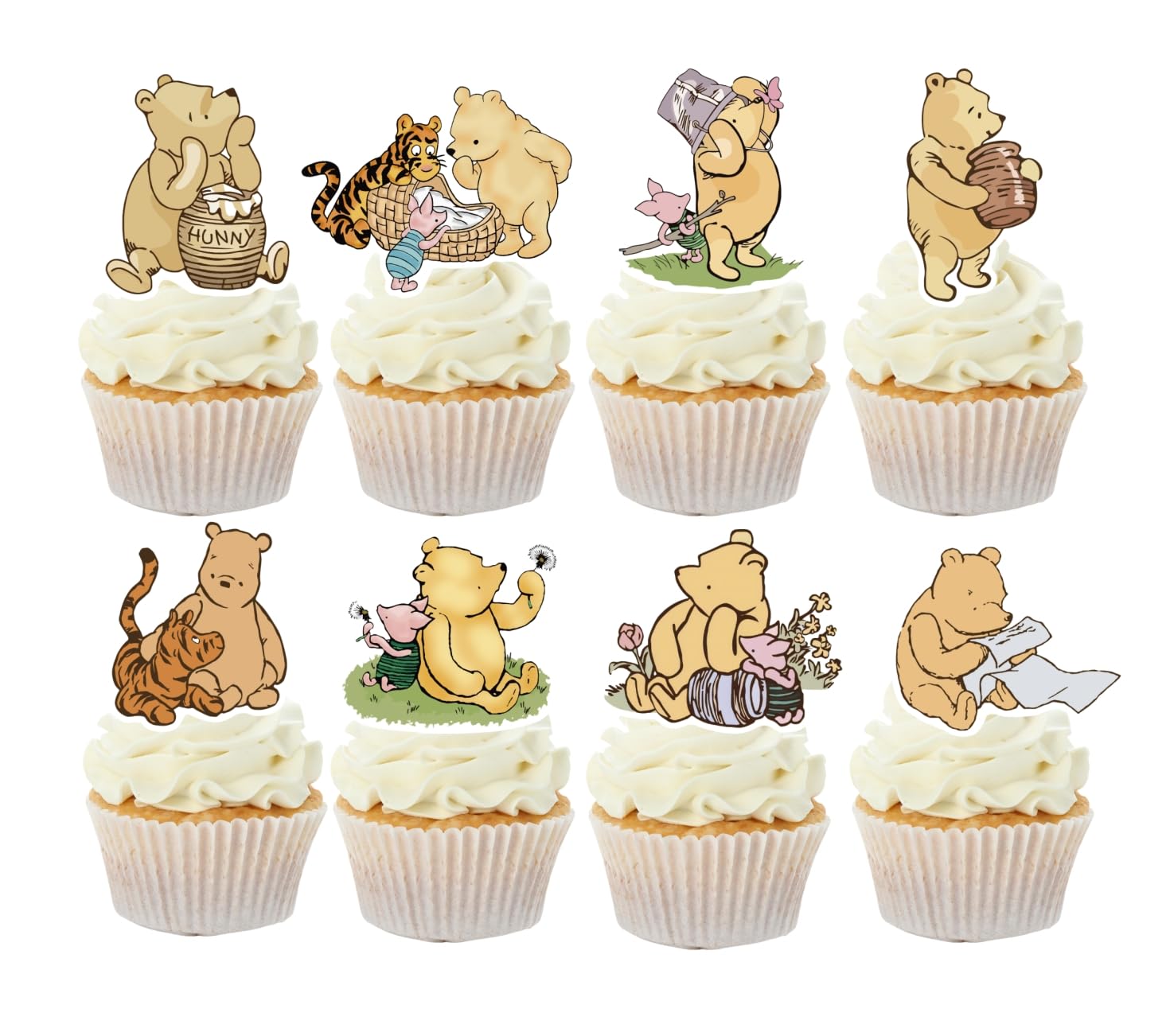 DAYIMG 48 Pcs Classic Winnie Cupcake Toppers – Pooh Baby Shower & First Birthday Party Decor
