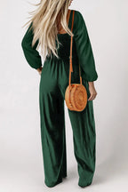Smocked Square Neck Wide Leg Jumpsuit Women UK