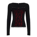 Lace-embellished Long-sleeve Blouse With Ruffled Trim