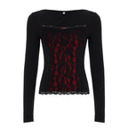 Lace-embellished Long-sleeve Blouse With Ruffled Trim