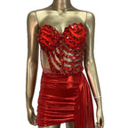 Sexy Skirt Suit Hollow Mesh See-through Banquet Company Party Stage Costume
