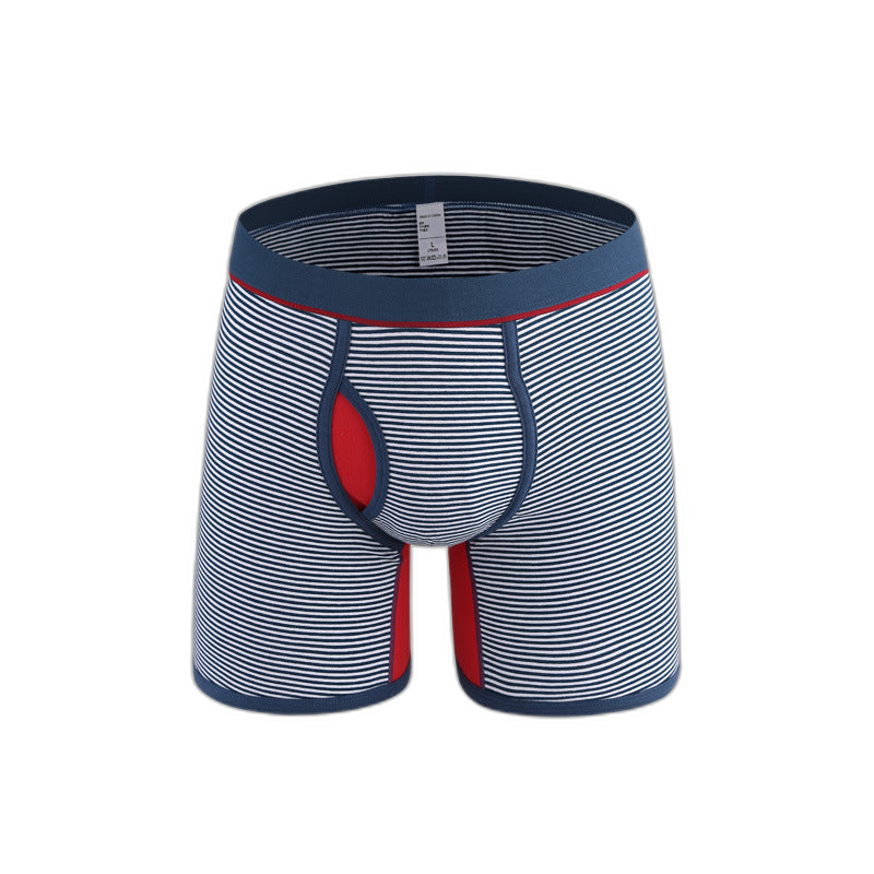 Men's Fly Front with Pouch Striped Cotton Boxer Briefs