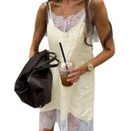 Lace-trimmed Solid-color Strapless Sleeveless Spicy-girl Style Slip Dress