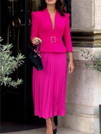 Rose Lace-up Top & Pleated Skirt Suit