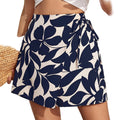 Elegant Short Skirt Pants for Women with Floral Print And Drawstring Elastic Waist.