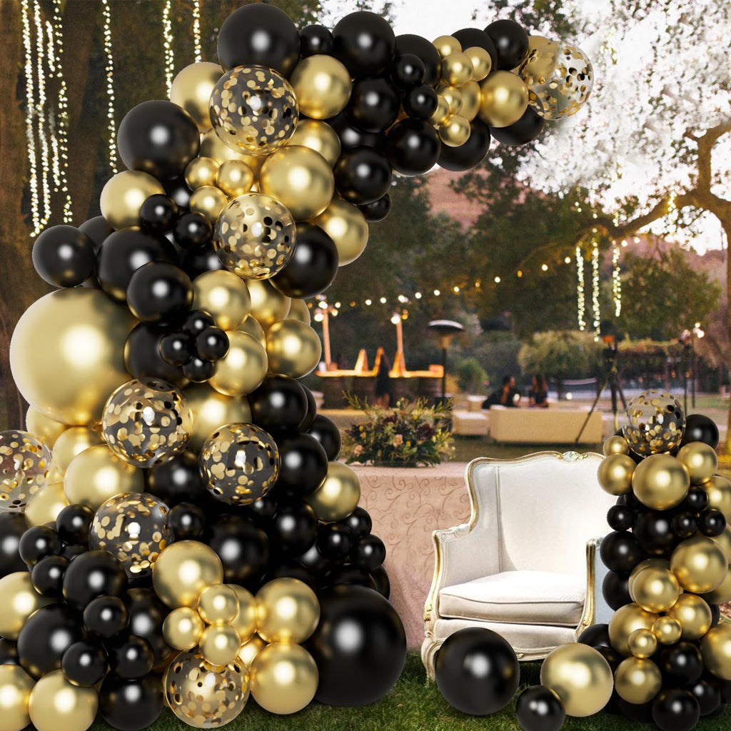 DBKL Black & Gold Balloons Garland Arch Kit with Confetti Balloons – New Year & Party Decor