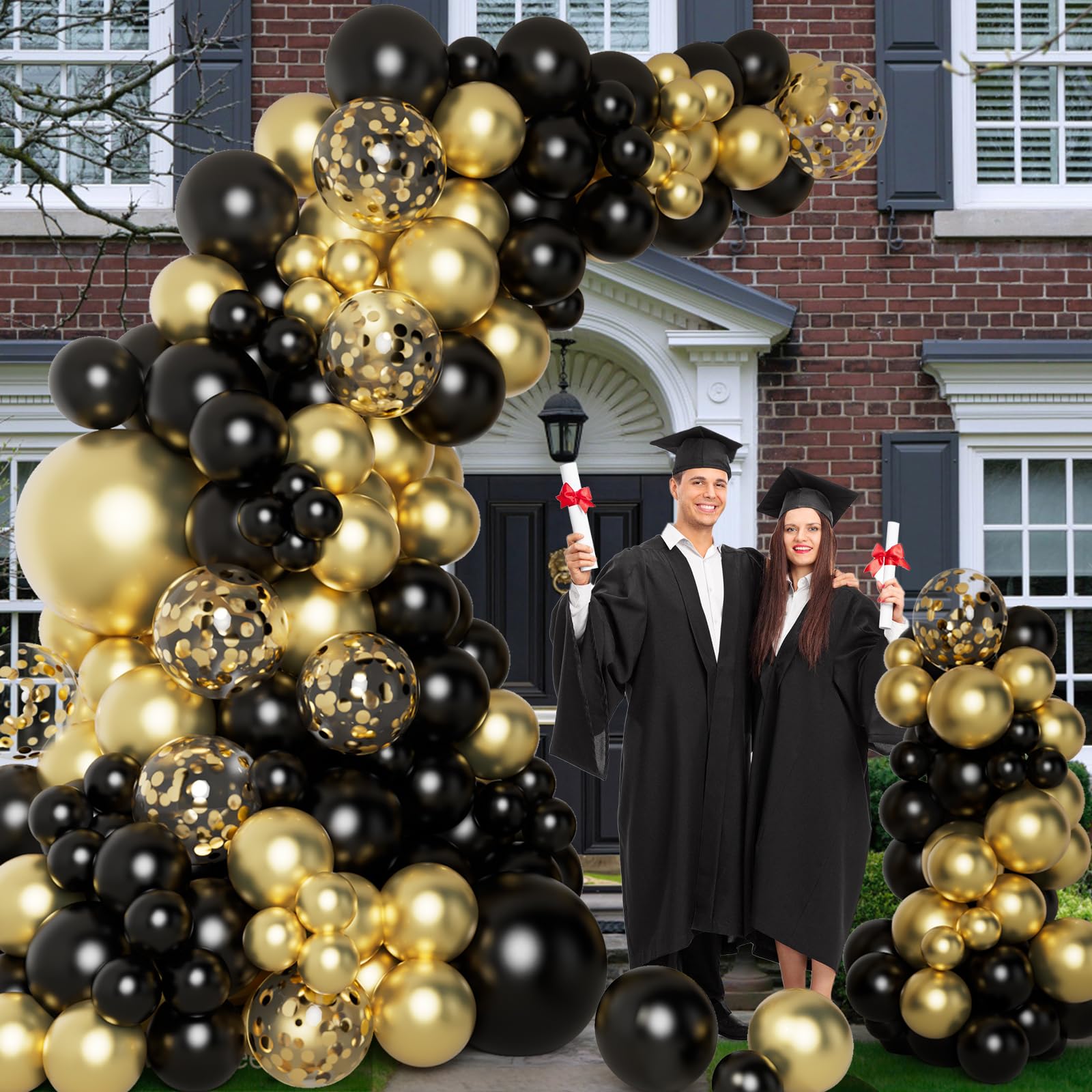 DBKL Black & Gold Balloons Garland Arch Kit with Confetti Balloons – New Year & Party Decor