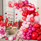 DBKL 138pcs Valentines Day Balloon Garland Arch Kit – Pink & Red Balloons with Love Lips Foil