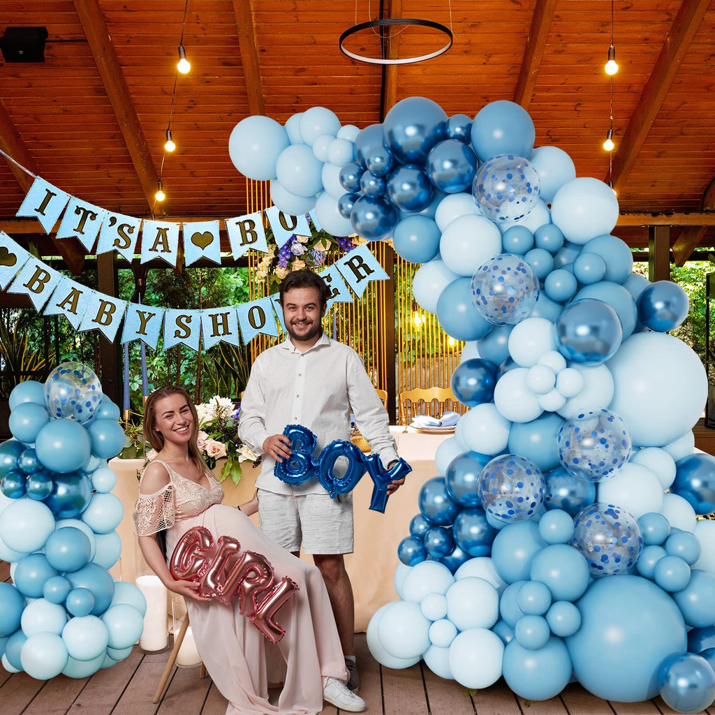 DBKL Blue Balloon Garland Arch Kit – 138pc Metallic & Confetti Balloons