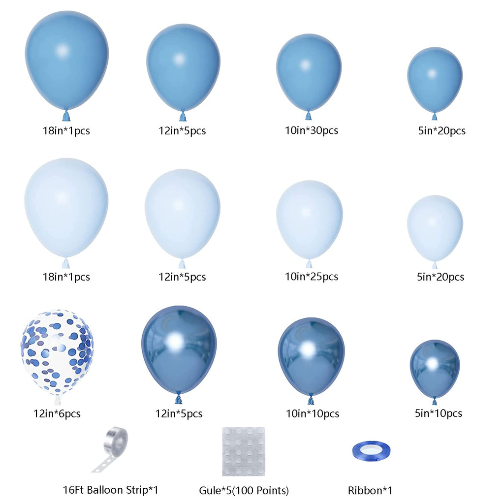 DBKL Blue Balloon Garland Arch Kit – 138pc Metallic & Confetti Balloons