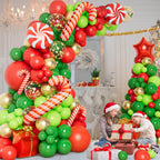 DBKL 138-Piece Christmas Balloon Garland Arch Kit – Red, Green & Gold Balloons with Gift Box