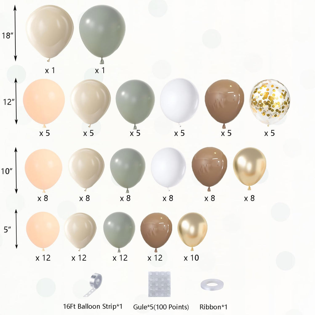 DBKL Dusty Green Nude Balloon Arch Kit – Neutral Sage, Cream & Gold Balloons for Weddings, Baby Showers, and Parties