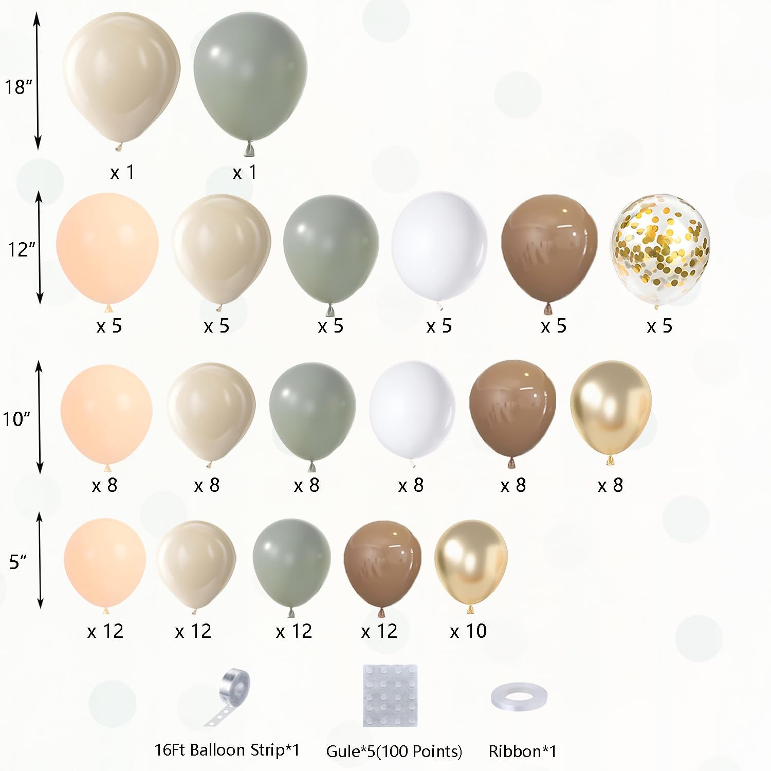 DBKL Dusty Green Nude Balloon Arch Kit – Neutral Sage, Cream & Gold Balloons for Weddings, Baby Showers, and Parties