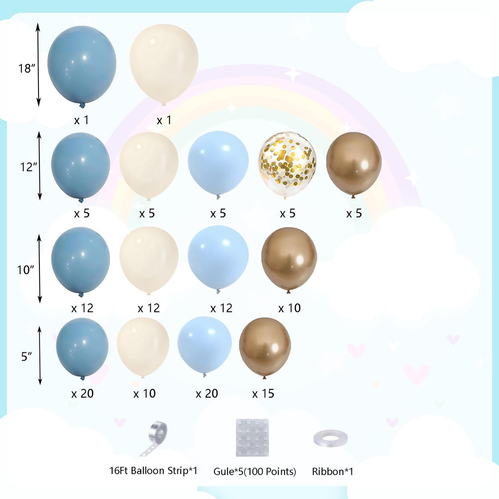 DBKL Dusty Baby Blue Balloon Arch Garland Kit — 18/12/10/5 Inch Balloons for Baby Shower, Birthday, Wedding