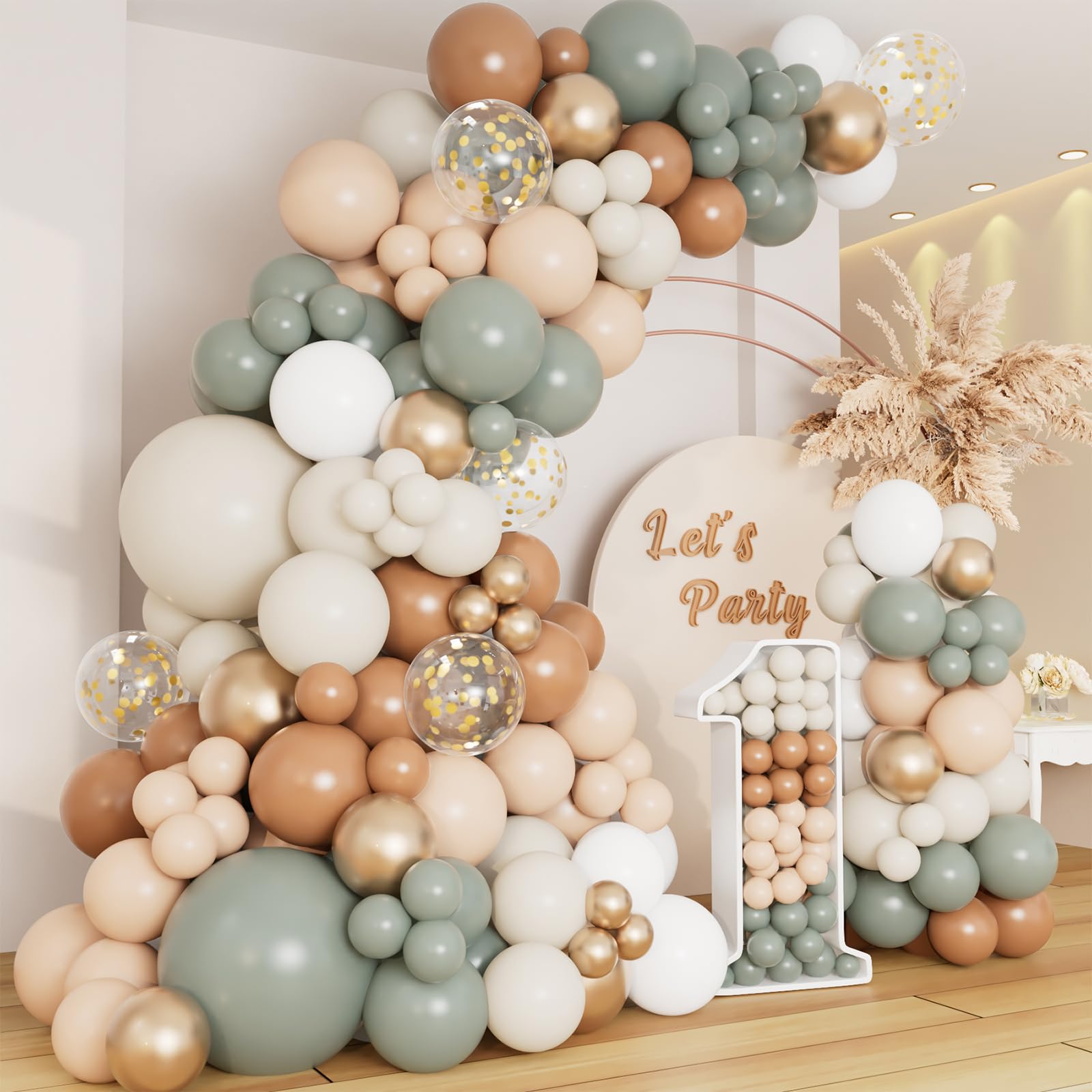DBKL Dusty Green Nude Balloon Arch Kit – Neutral Sage, Cream & Gold Balloons for Weddings, Baby Showers, and Parties