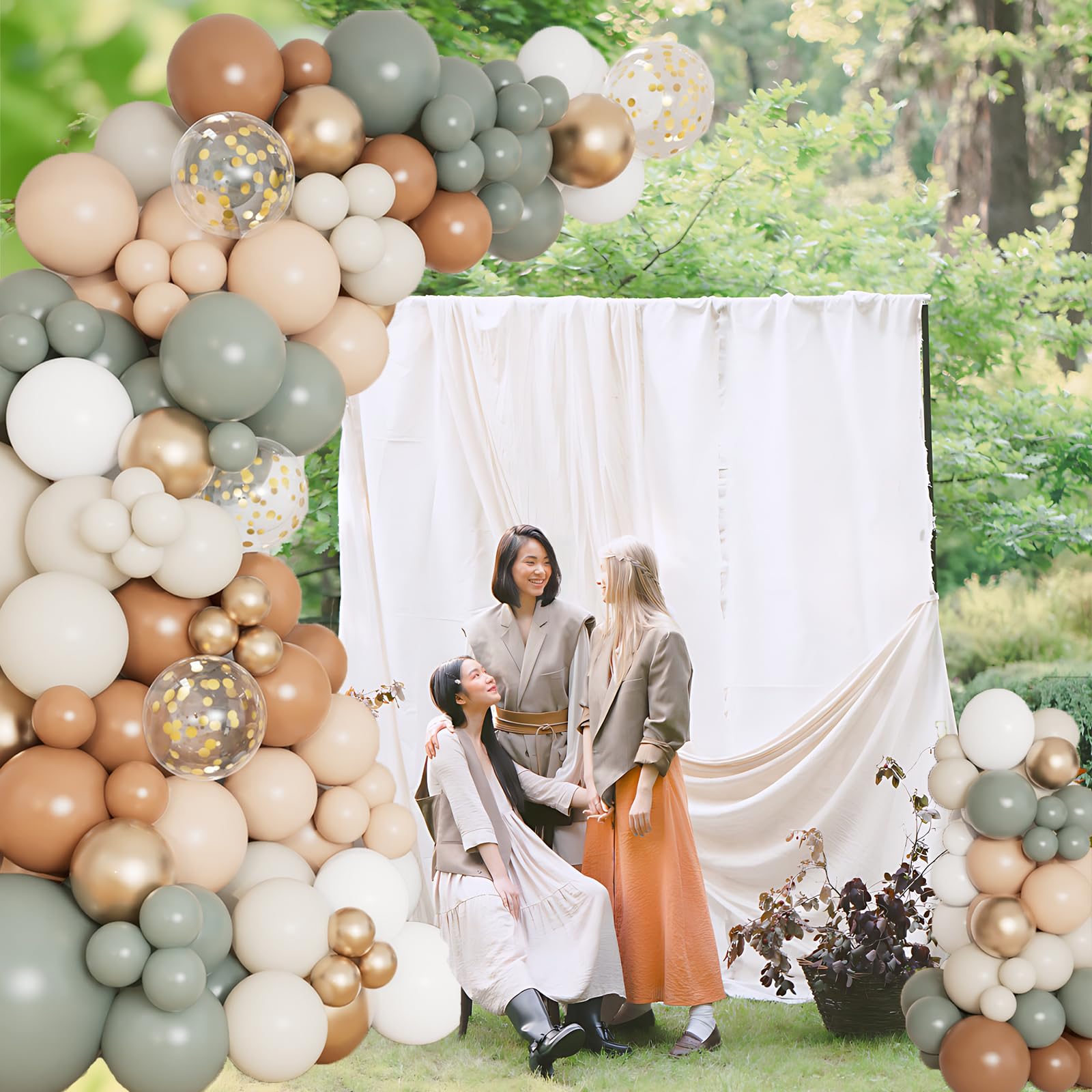 DBKL Dusty Green Nude Balloon Arch Kit – Neutral Sage, Cream & Gold Balloons for Weddings, Baby Showers, and Parties