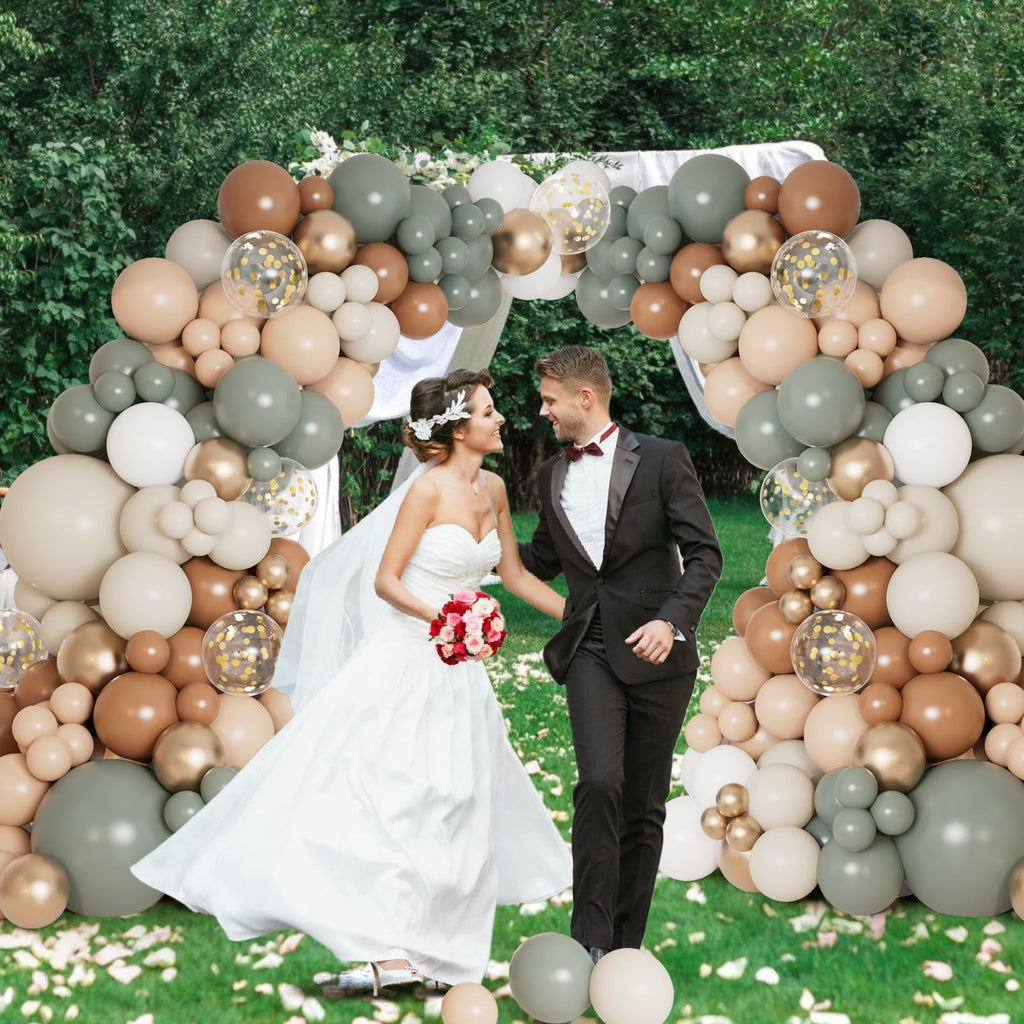 DBKL Dusty Green Nude Balloon Arch Kit – Neutral Sage, Cream & Gold Balloons for Weddings, Baby Showers, and Parties