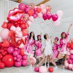 DBKL 138pcs Valentines Day Balloon Garland Arch Kit – Pink & Red Balloons with Love Lips Foil