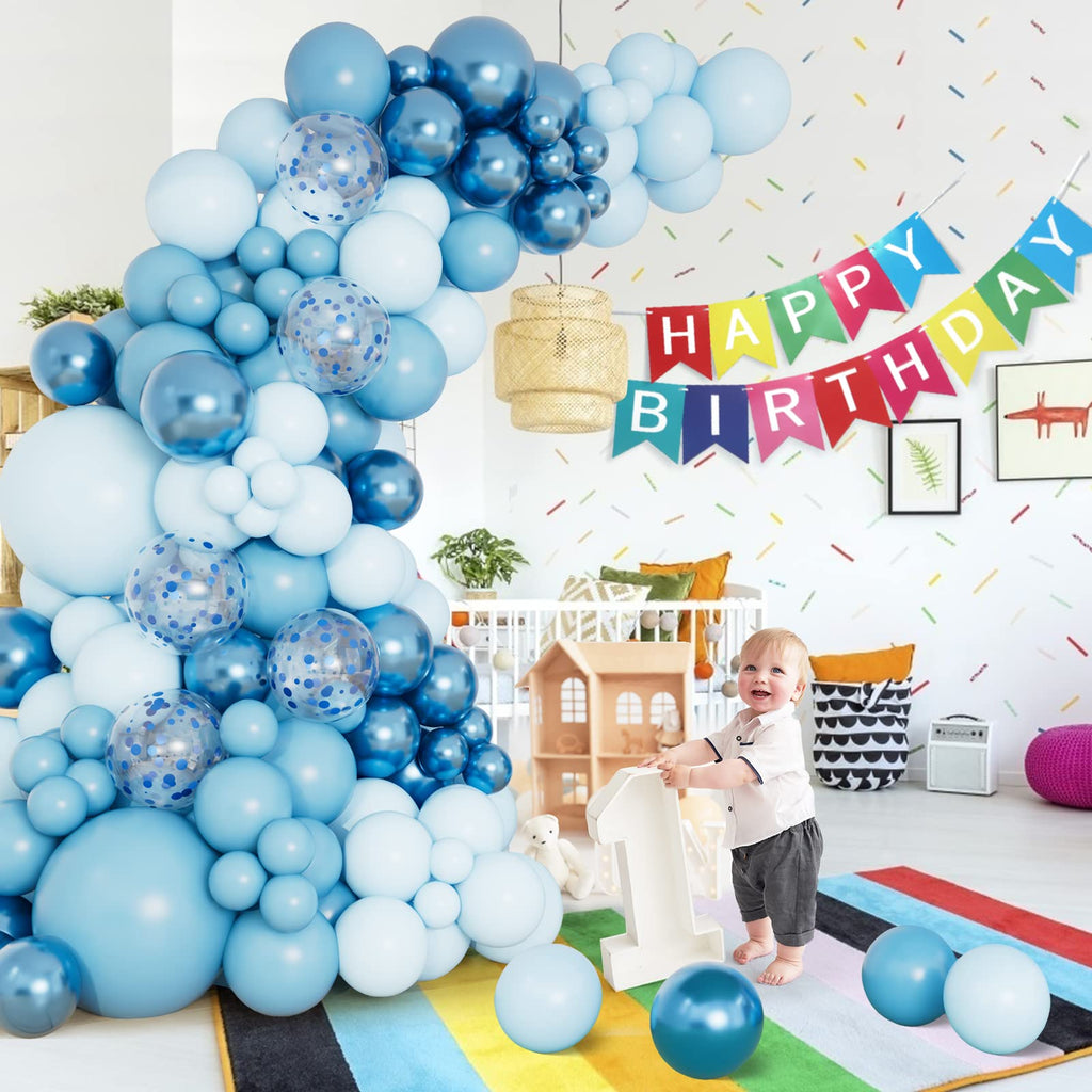 DBKL Blue Balloon Garland Arch Kit – 138pc Metallic & Confetti Balloons