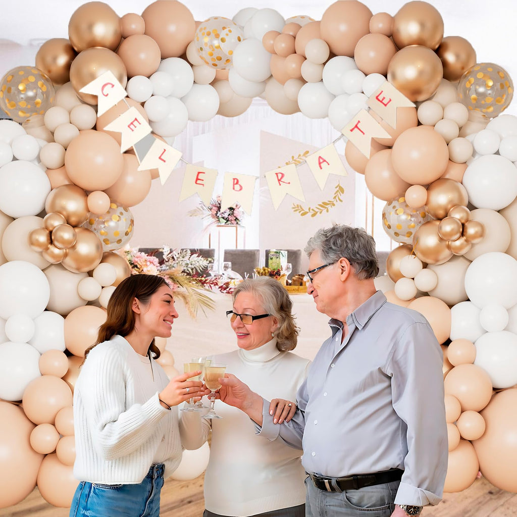 DBKL White Sand Gold Balloons Garland Arch Kit – 18/12/10/5 in for Boho Weddings & Parties