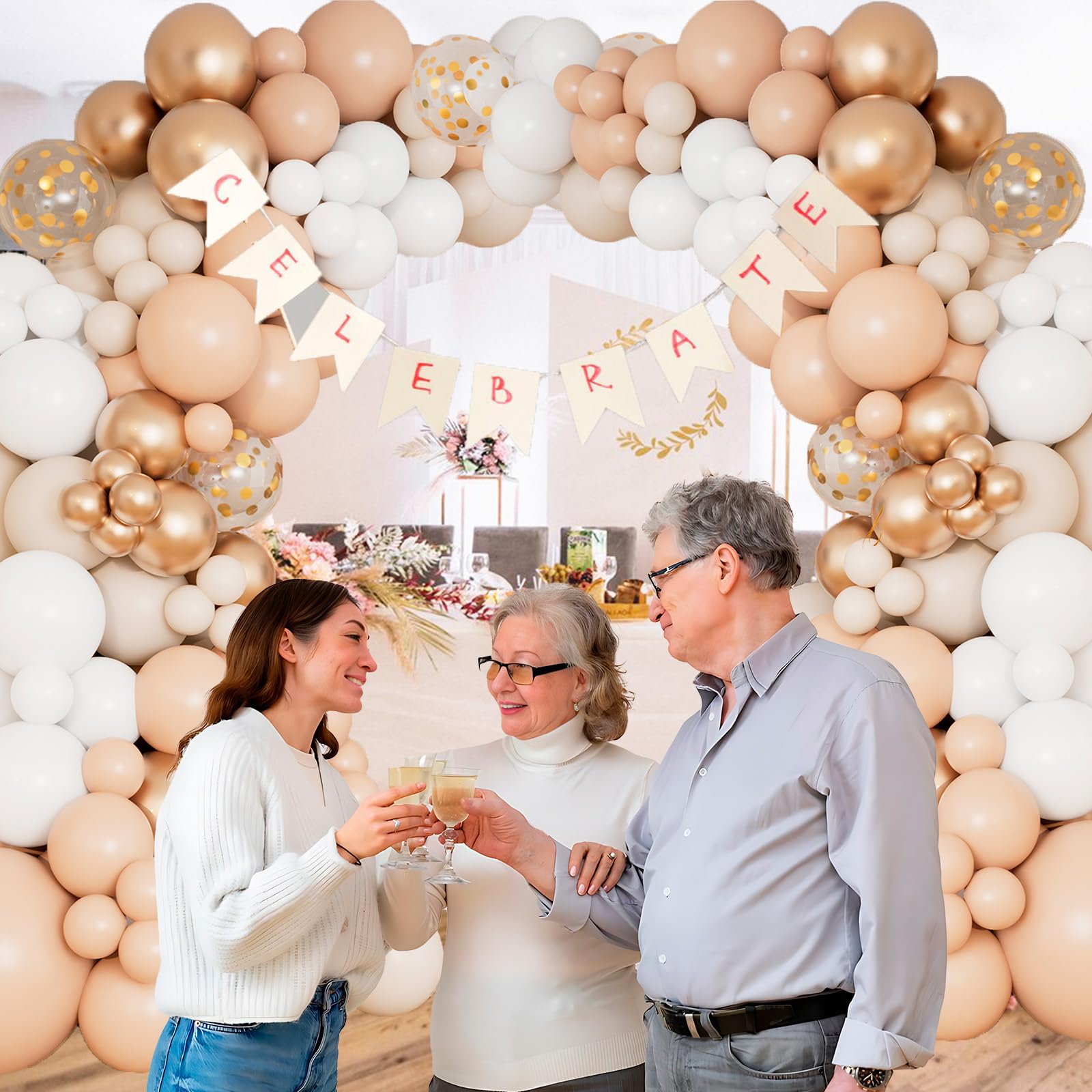 DBKL White Sand Gold Balloons Garland Arch Kit – 18/12/10/5 in for Boho Weddings & Parties