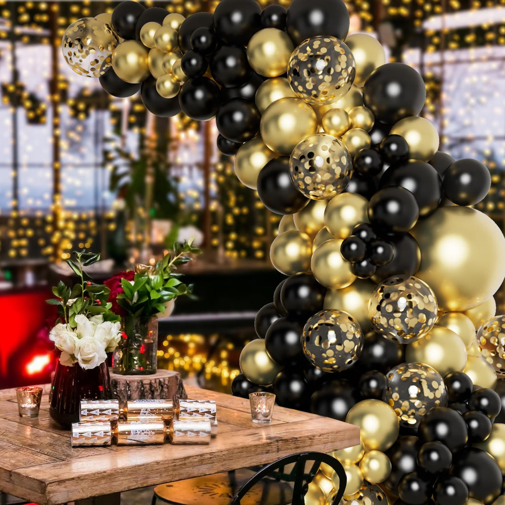 DBKL Black & Gold Balloons Garland Arch Kit with Confetti Balloons – New Year & Party Decor