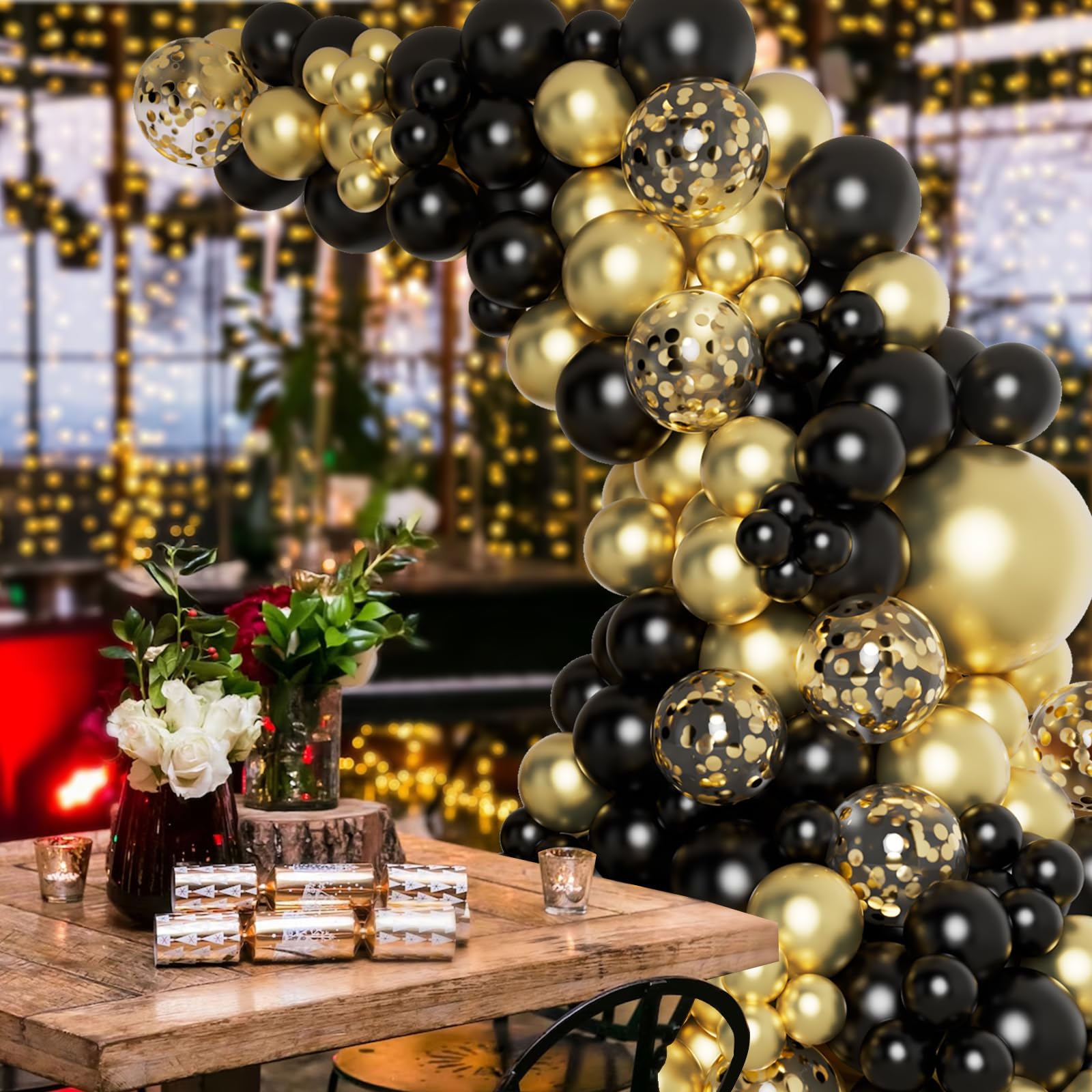 DBKL Black & Gold Balloons Garland Arch Kit with Confetti Balloons – New Year & Party Decor