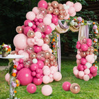 DBKL Pink Balloon Garland Arch Kit – 138 Balloons in Hot Pink, White & Metallic Rose Gold for Birthday, Baby Shower, Wedding