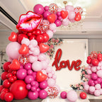DBKL 138pcs Valentines Day Balloon Garland Arch Kit – Pink & Red Balloons with Love Lips Foil