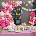 DBKL Pink Balloon Garland Arch Kit – 138 Balloons in Hot Pink, White & Metallic Rose Gold for Birthday, Baby Shower, Wedding