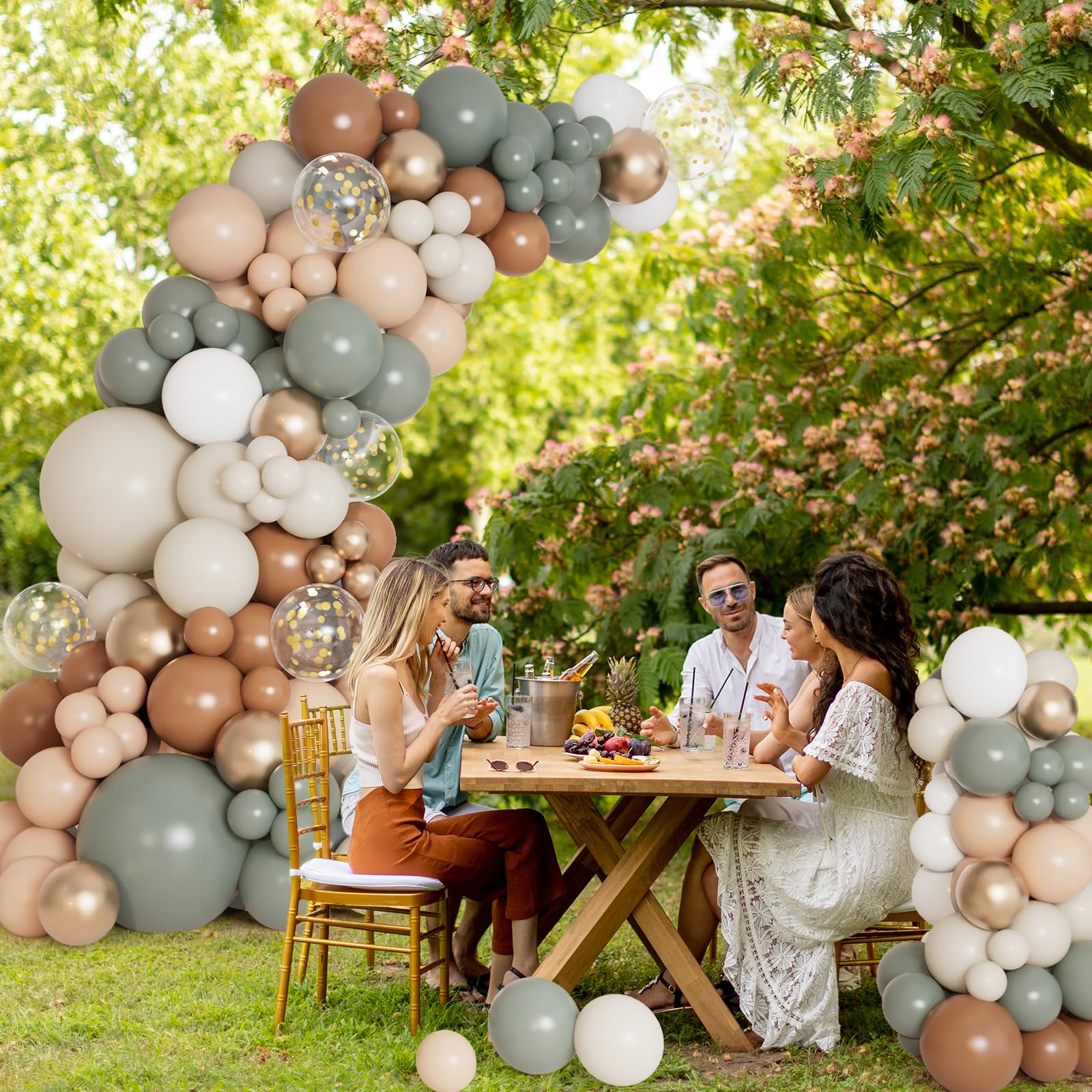 DBKL Dusty Green Nude Balloon Arch Kit – Neutral Sage, Cream & Gold Balloons for Weddings, Baby Showers, and Parties