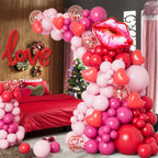 DBKL 138pcs Valentines Day Balloon Garland Arch Kit – Pink & Red Balloons with Love Lips Foil