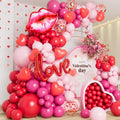 DBKL 138pcs Valentines Day Balloon Garland Arch Kit – Pink & Red Balloons with Love Lips Foil