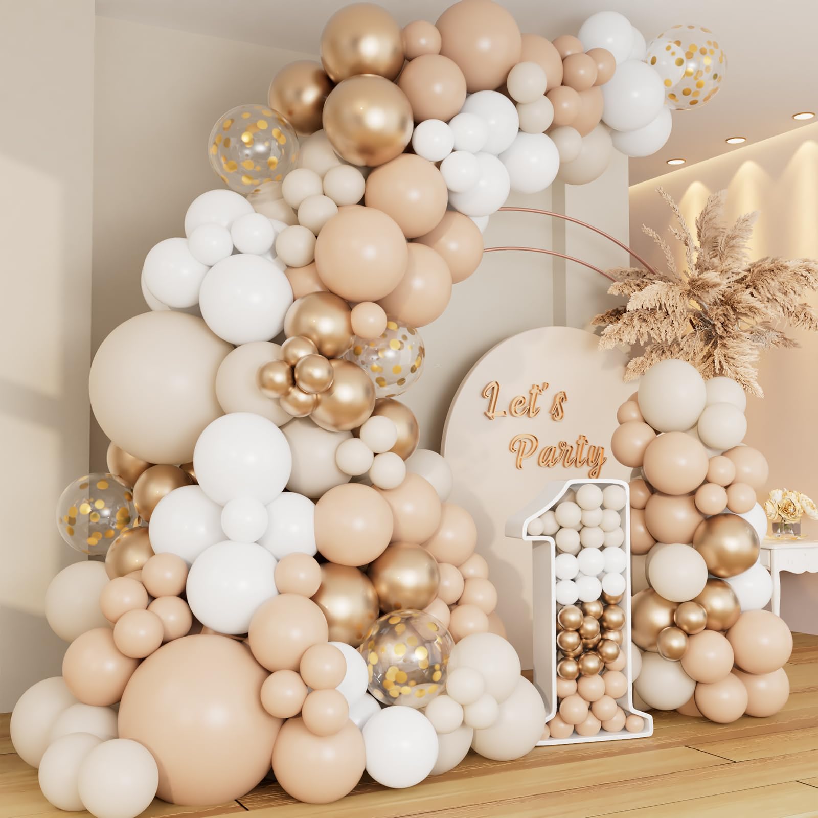 DBKL White Sand Gold Balloons Garland Arch Kit – 18/12/10/5 in for Boho Weddings & Parties