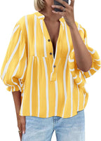 Women's Striped Puff Sleeve Pullover Top | Loose Fit Casual Shirt